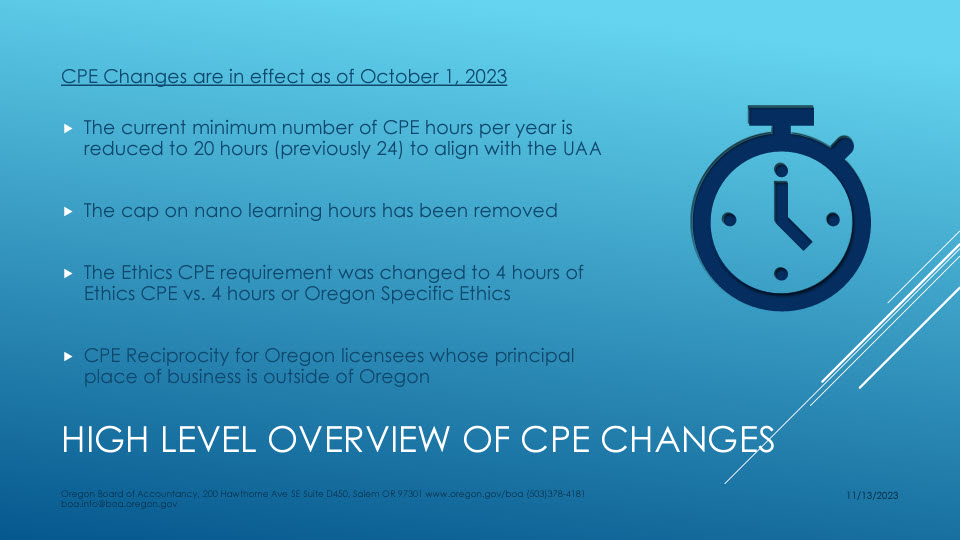 Oregon CPE Ethics course statement